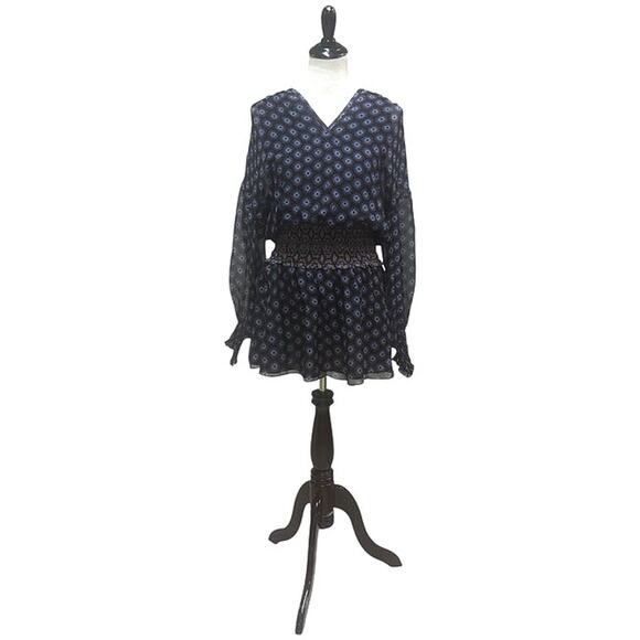 Ramy Brook Printed Davie Silk Smocked V Mini Dress EUC Navy/Pattern Size Small - Picture 4 of 10